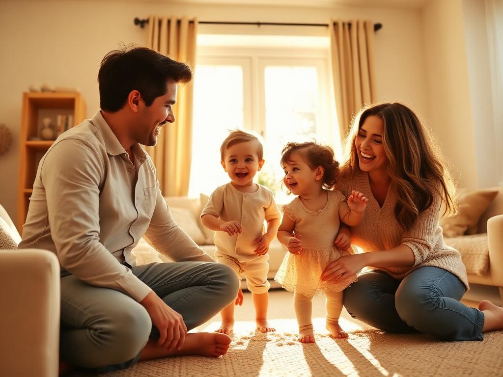 A joyful family playing together at home